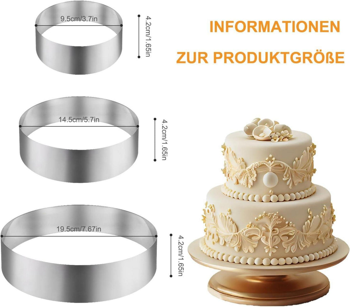 Edelstahl Tortenring Set 10/15/20 cm Backring Rund für