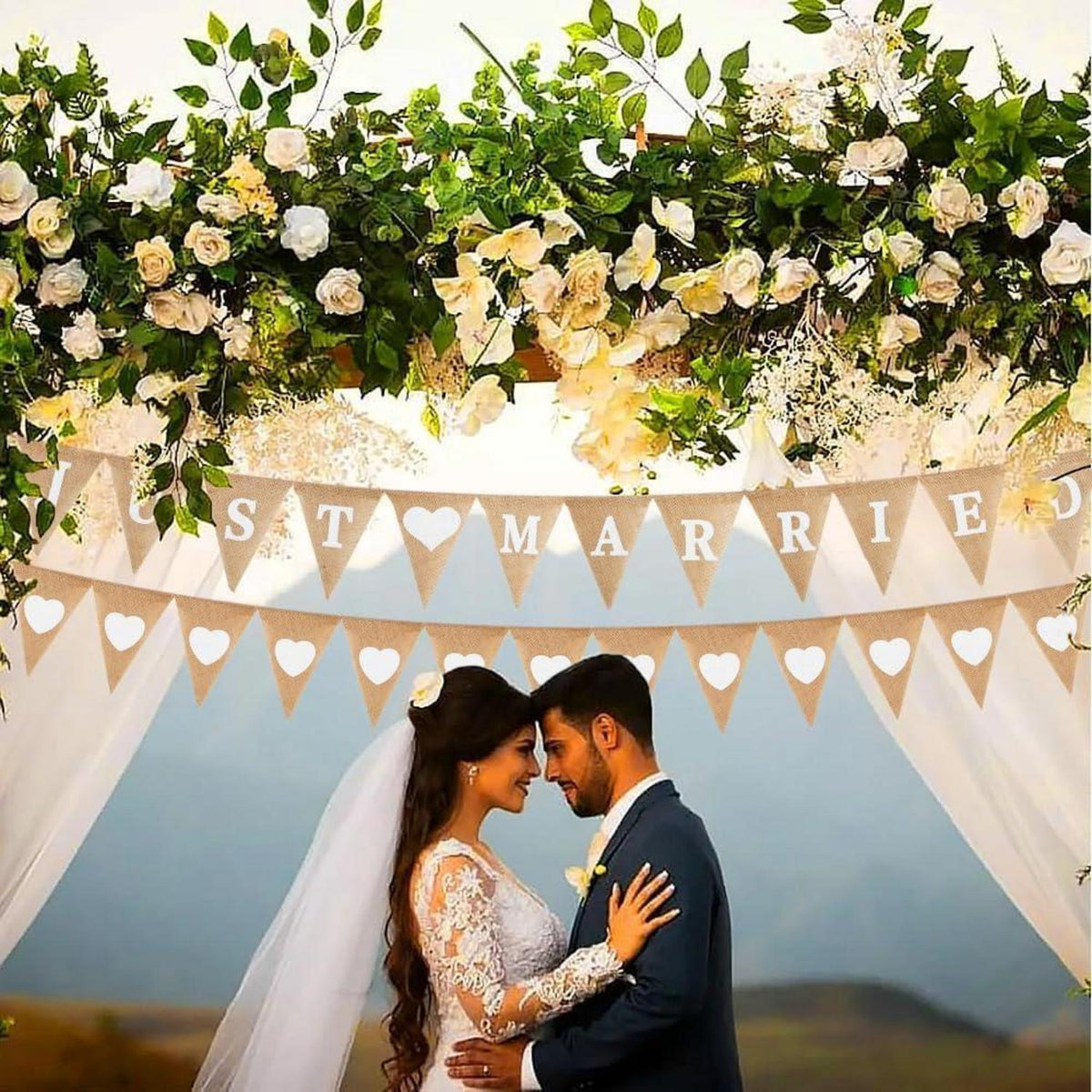 Jute Girlande Just Married Herz für Hochzeit Boho Deko