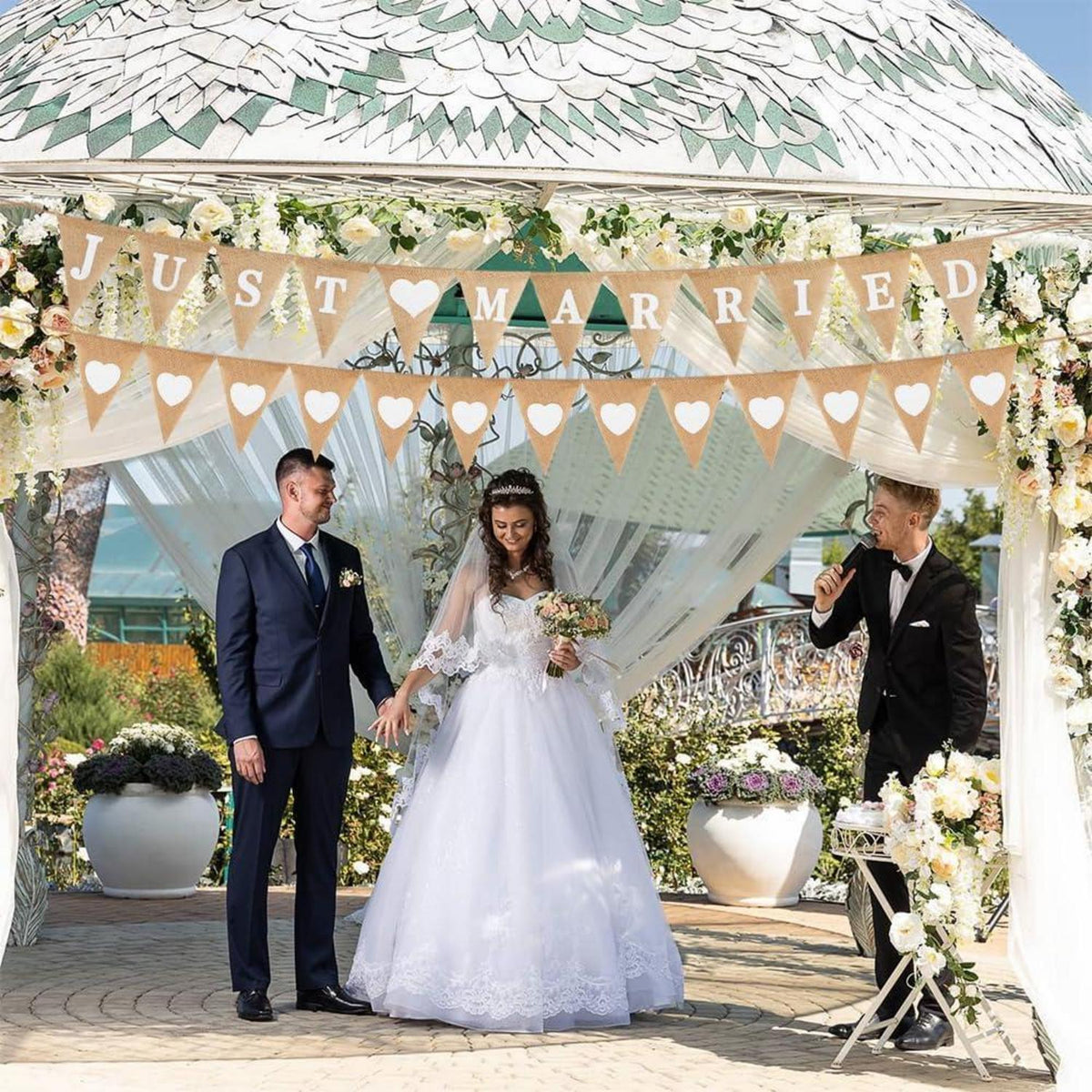 Jute Girlande Just Married Herz für Hochzeit Boho Deko