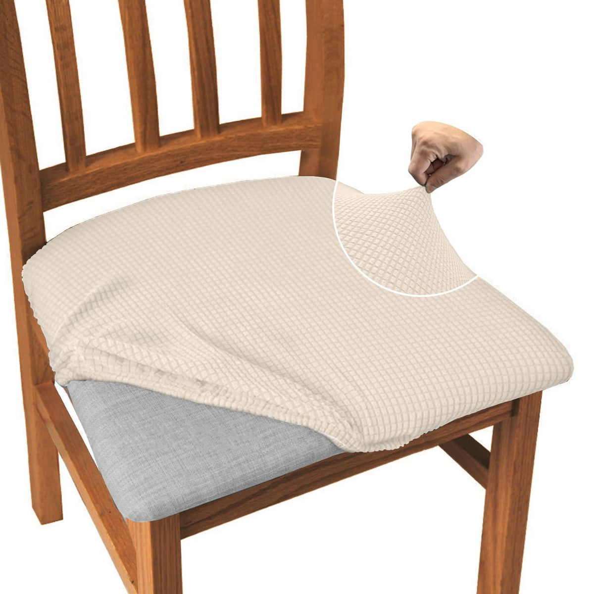 Esszimmerstuhl-Bezüge Set 6, Jacquard, Beige