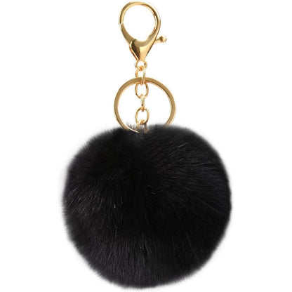 Damen Handtasche Shopper Schwarz mit Kaninchen Pelz Schlüsselanhänger
