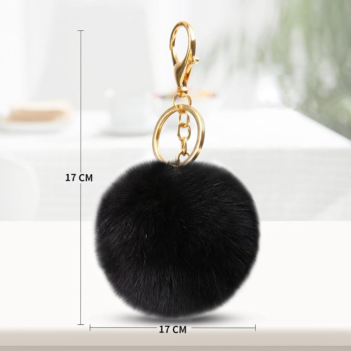 Damen Handtasche Shopper Schwarz mit Kaninchen Pelz Schlüsselanhänger