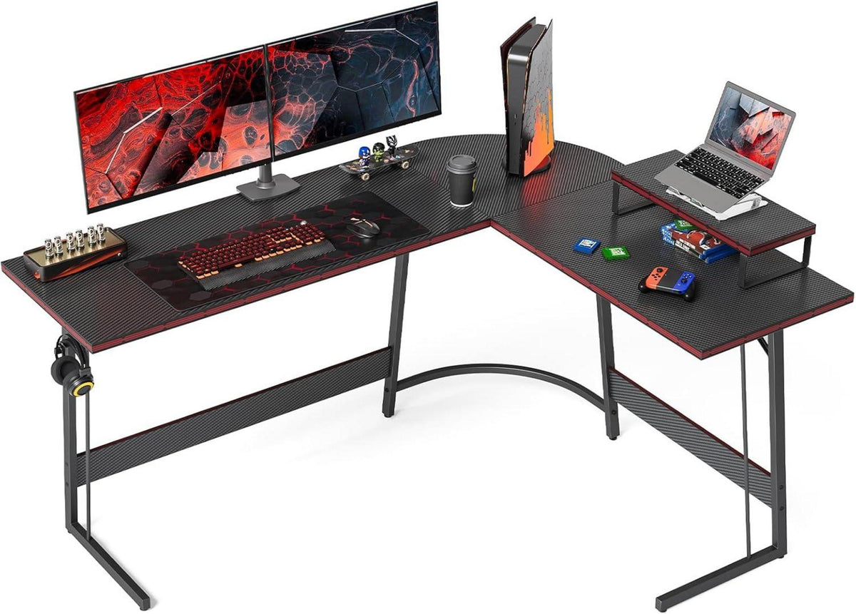 Gaming Eckschreibtisch L-Form 150x120 cm Kohlefaser Schwarz