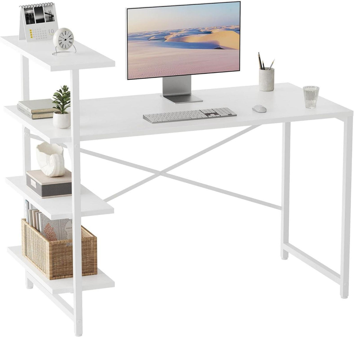 Kleiner Schreibtisch mit Regal 120x50cm 3-stöckiges Computertisch Pc