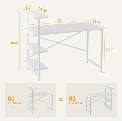 Kleiner Schreibtisch mit Regal 120x50cm 3-stöckiges Computertisch Pc