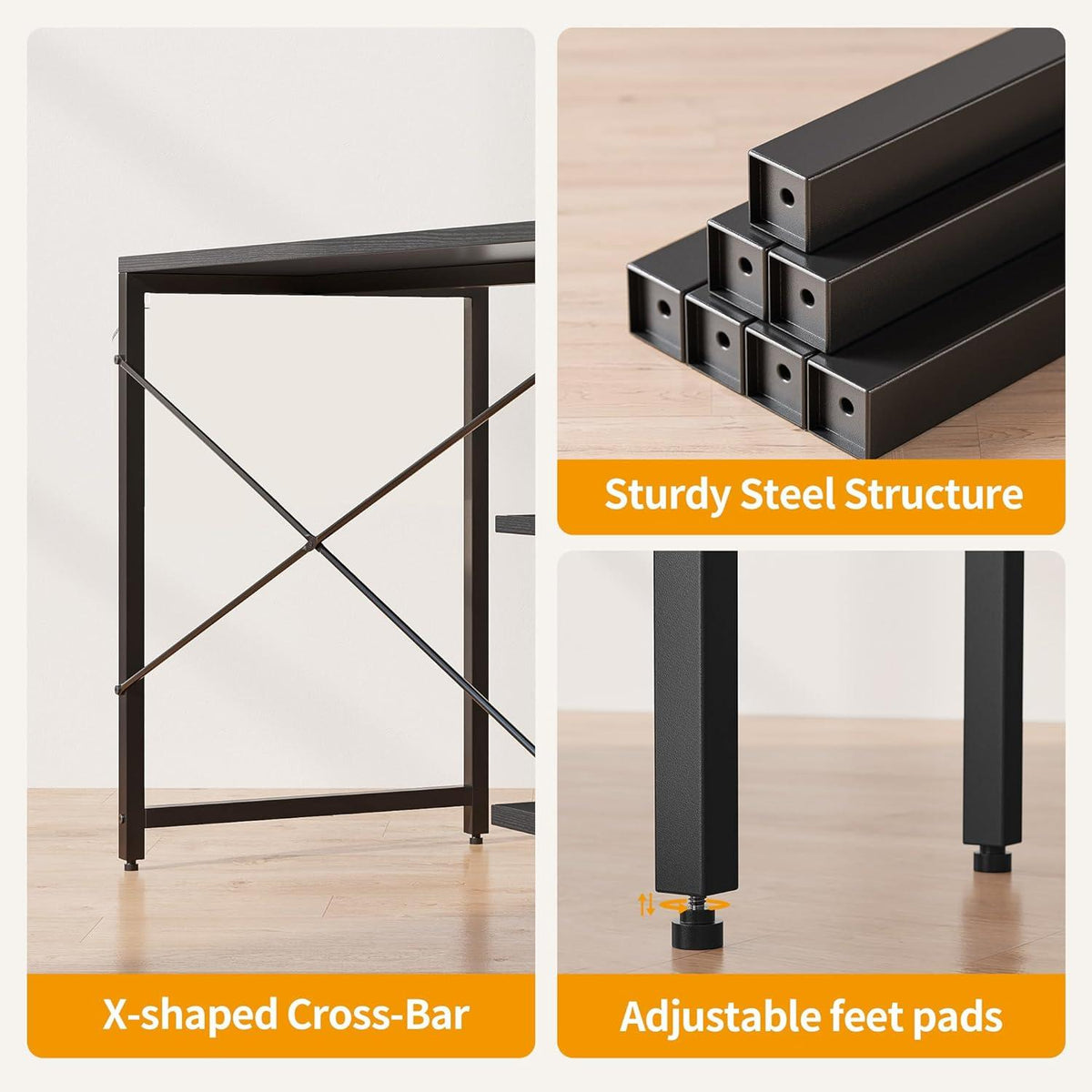 Kleiner Schreibtisch mit Regal 120 x 50 cm Stahlgestell - Schwarz