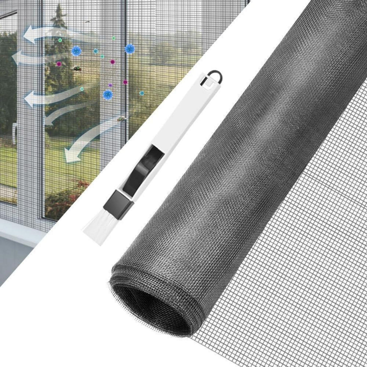Fiberglas Fliegengitter Meterware 90x220cm mit Fensterputzbürste
