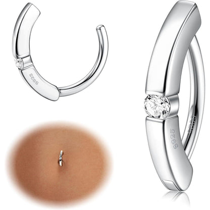 Bauchnabelpiercing Silber 925 Clicker mit Zirkonia, hypoallergen