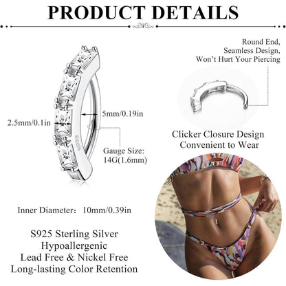Bauchnabelpiercing Ring Silber 925 mit Zirkonia, 14G Clicker