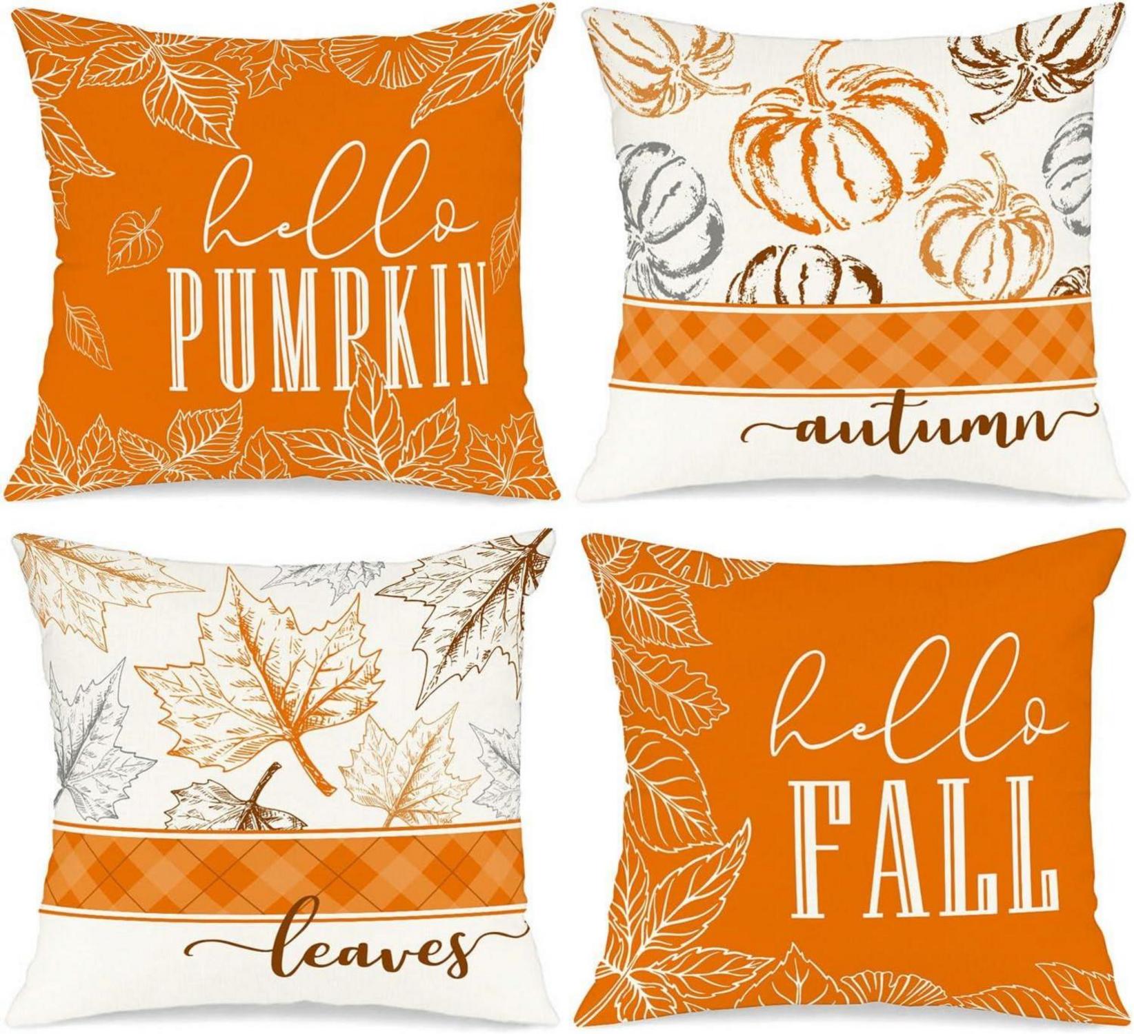 Herbst Kissenbezug 4er Set Kürbis Truck Sonnenblumen Thanksgiving