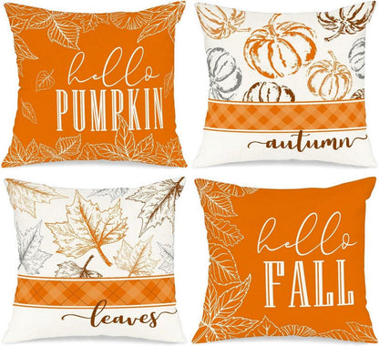 Herbst Kissenbezug 4er Set Kürbis Truck Sonnenblumen Thanksgiving