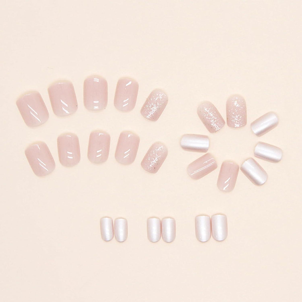 24er Pack Kunstnägel Kurz Eckig Glitzer French Style mit Nagelkleber