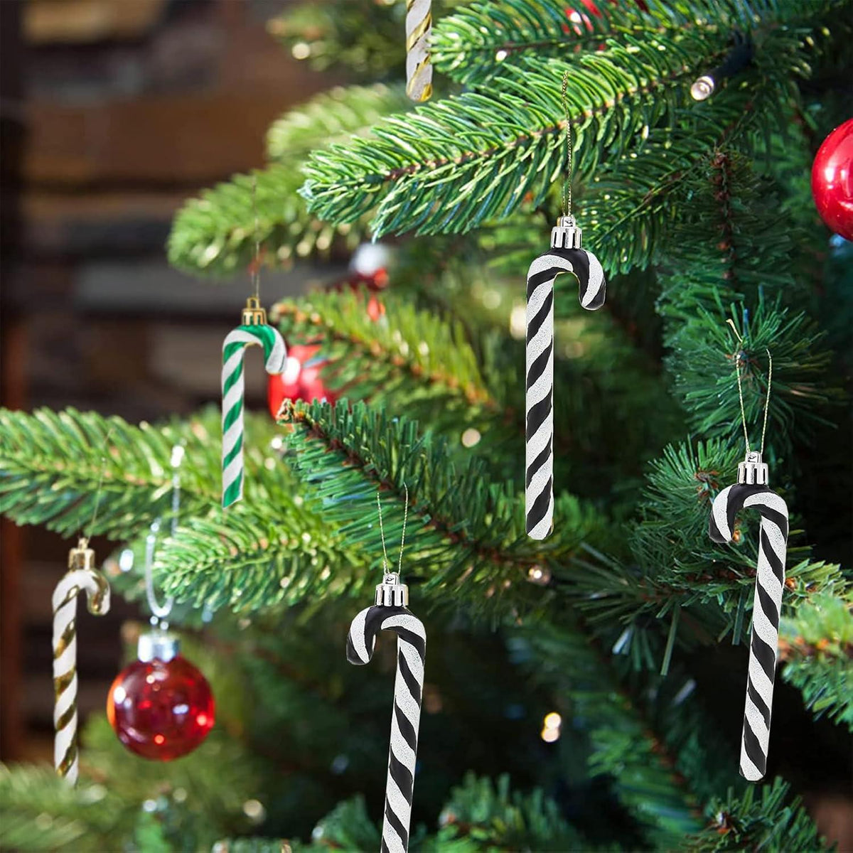 Glitzer Zuckerstangen Weihnachtsbaum Deko 8 Stück Schwarz