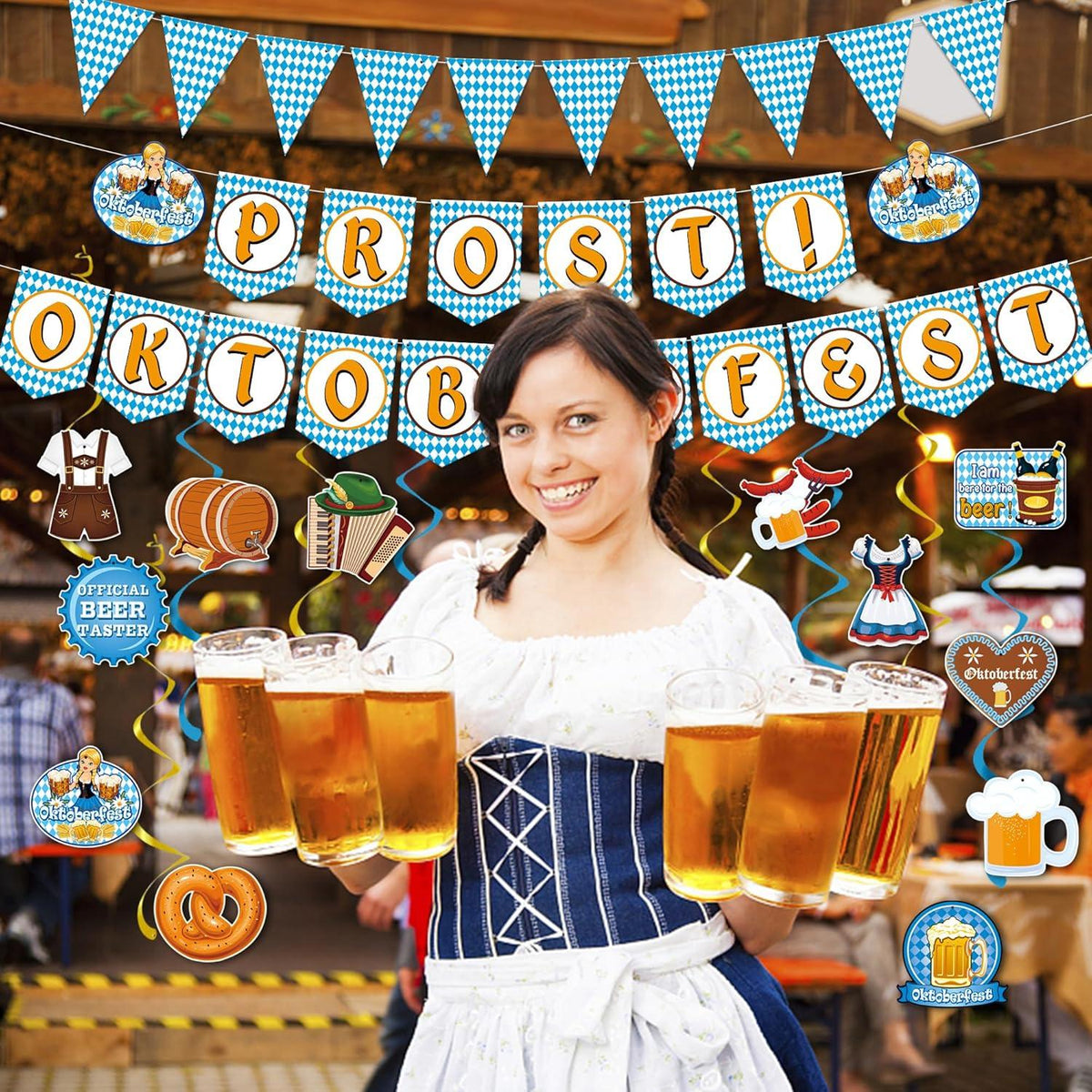 Oktoberfest Dekoration Set Banner Girlande Luftballons Spiraldekoration
