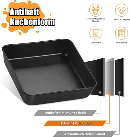 Quadratische Auflaufform Edelstahl 20cm 2er Set Antihaftbeschichtet
