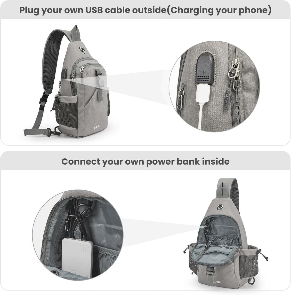 G4Free Canvas Brusttasche Schultertasche Sling Bag Grau