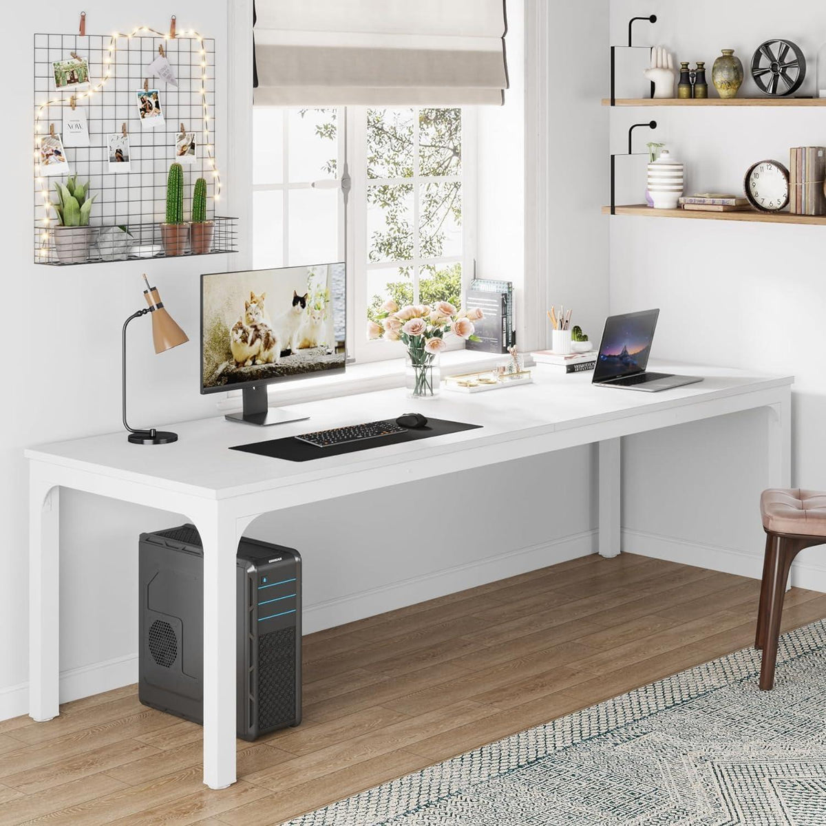 Doppelter Schreibtisch 200x70cm – Weißer Arbeitstisch für Home Office