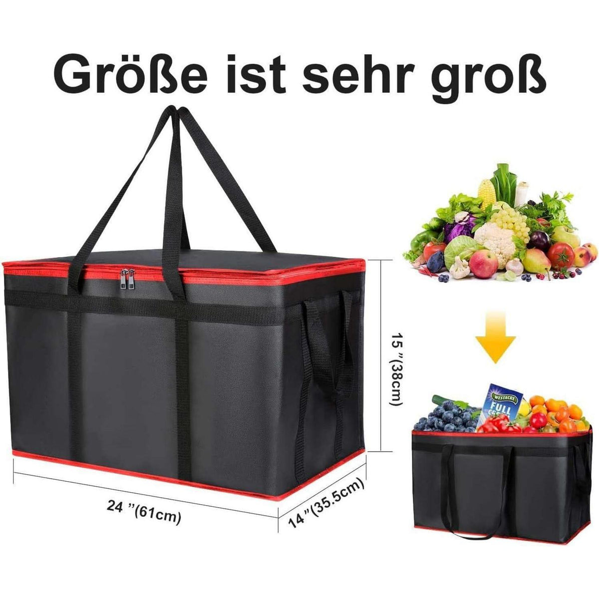 Kühltasche wiederverwendbar für Lebensmittel – Schwarz 57x35x38 cm