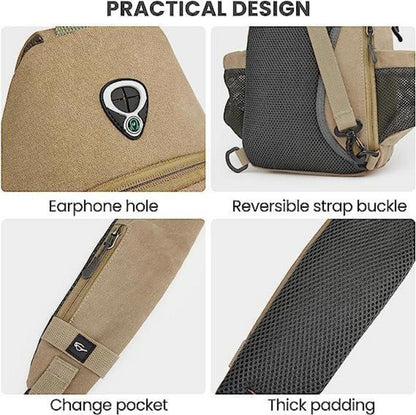 Canvas Brusttasche Schultertasche Sling Bag für Reise Wandern Klettern