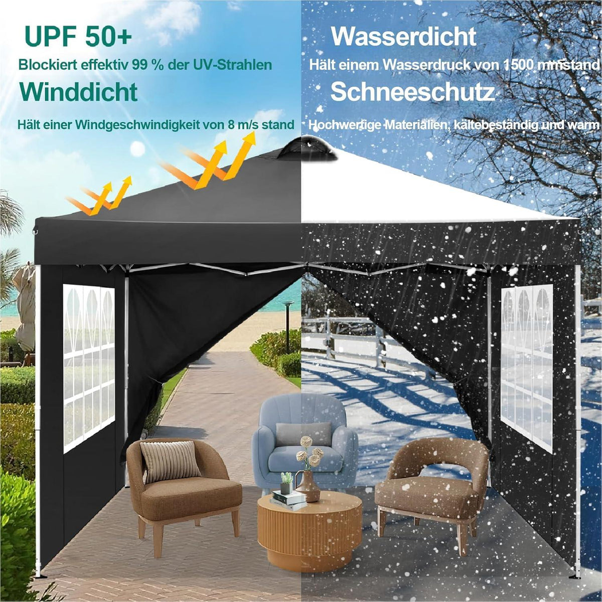 COBIZI Pavillon 3x3 UV-Schutz 50+ Wasserdicht Stabil