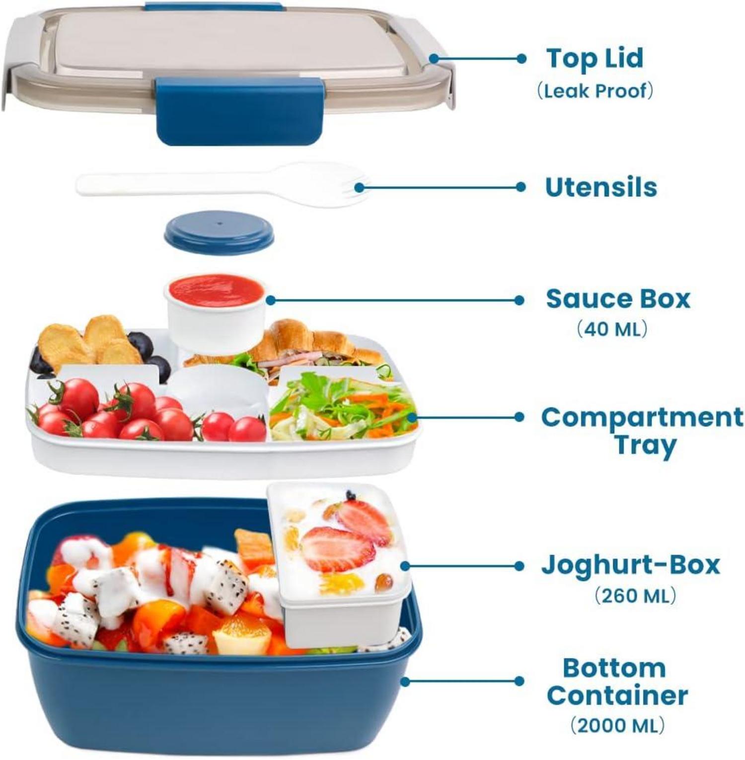 Bugucat Lunchbox Set 2000ML auslaufsicher Salatbox mit Fächern