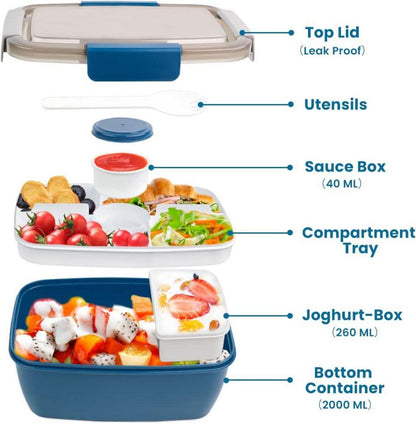 Bugucat Lunchbox Set 2000ML auslaufsicher Salatbox mit Fächern