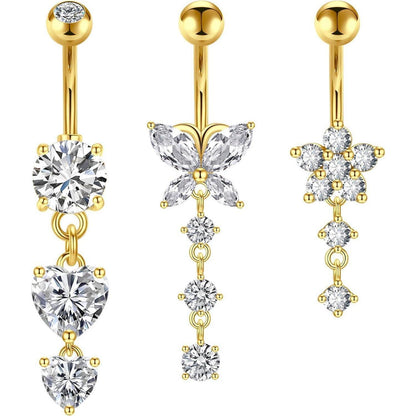 Bauchnabelpiercing Edelstahl 10mm Herz Schmetterling Blume Gold