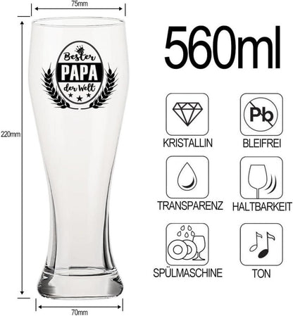 Weizenbierglas Bester Papa der Welt Geschenk 0,5l - Vatertag