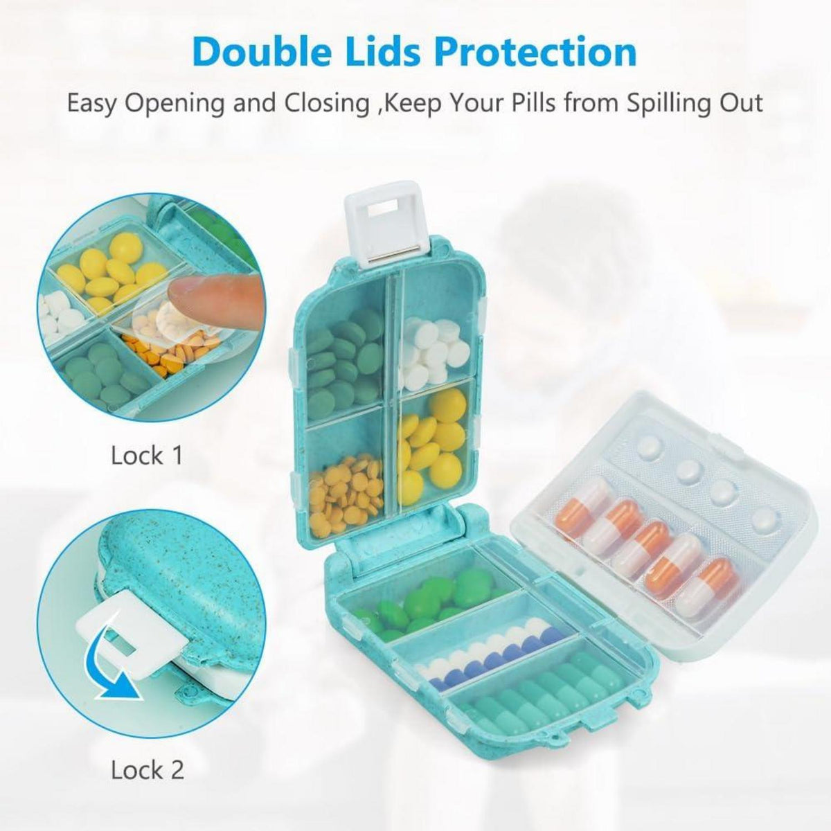 Tablettenbox 7 Tage, 8 Gitter, 3 Schichten, Pillendose Klein, BPA Frei Blau