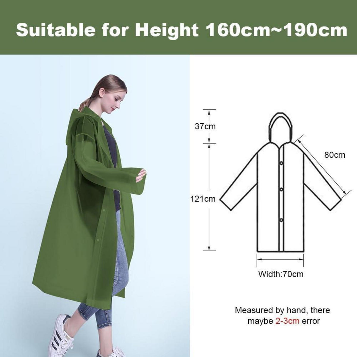 Regenponcho Unisex Wiederverwendbar 2 Stück Grün