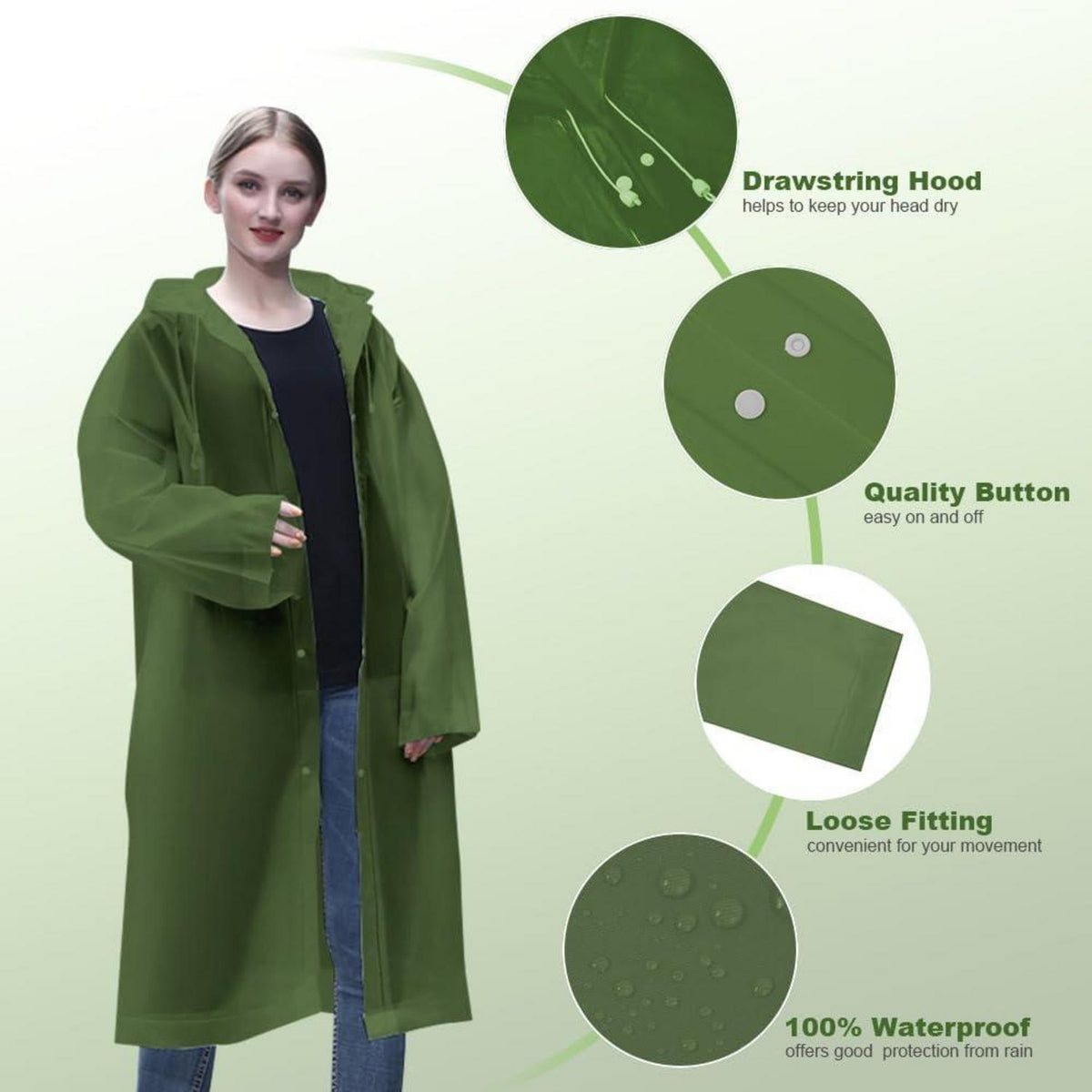 Regenponcho Unisex Wiederverwendbar 2 Stück Grün