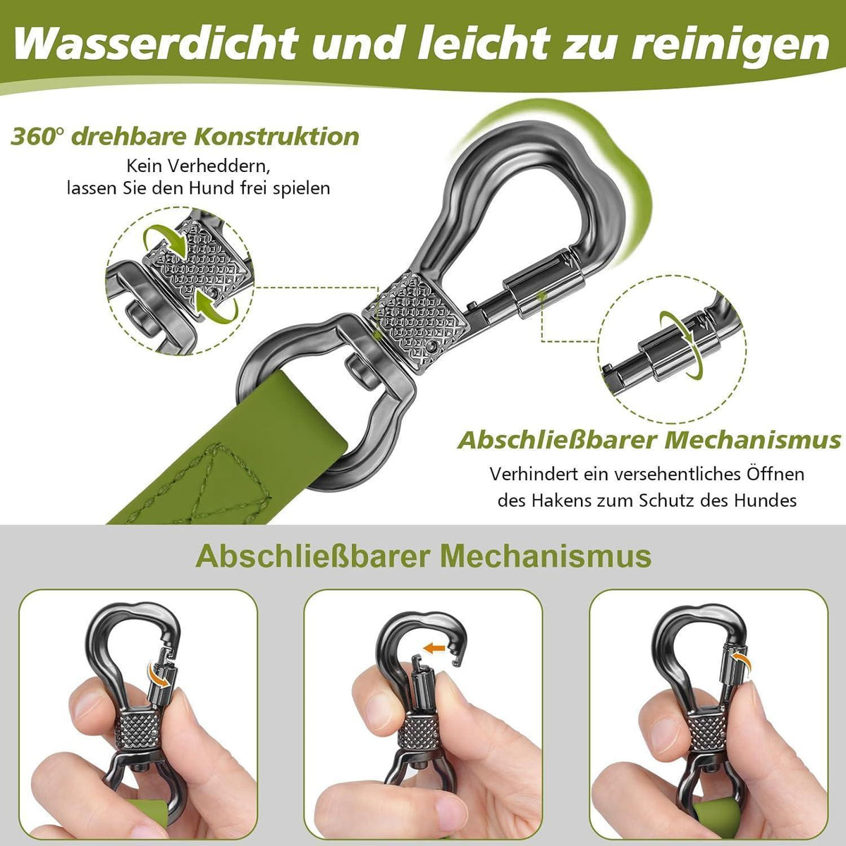 Schleppleine Grün 5M Wasserdicht mit Abschließbarem Karabiner