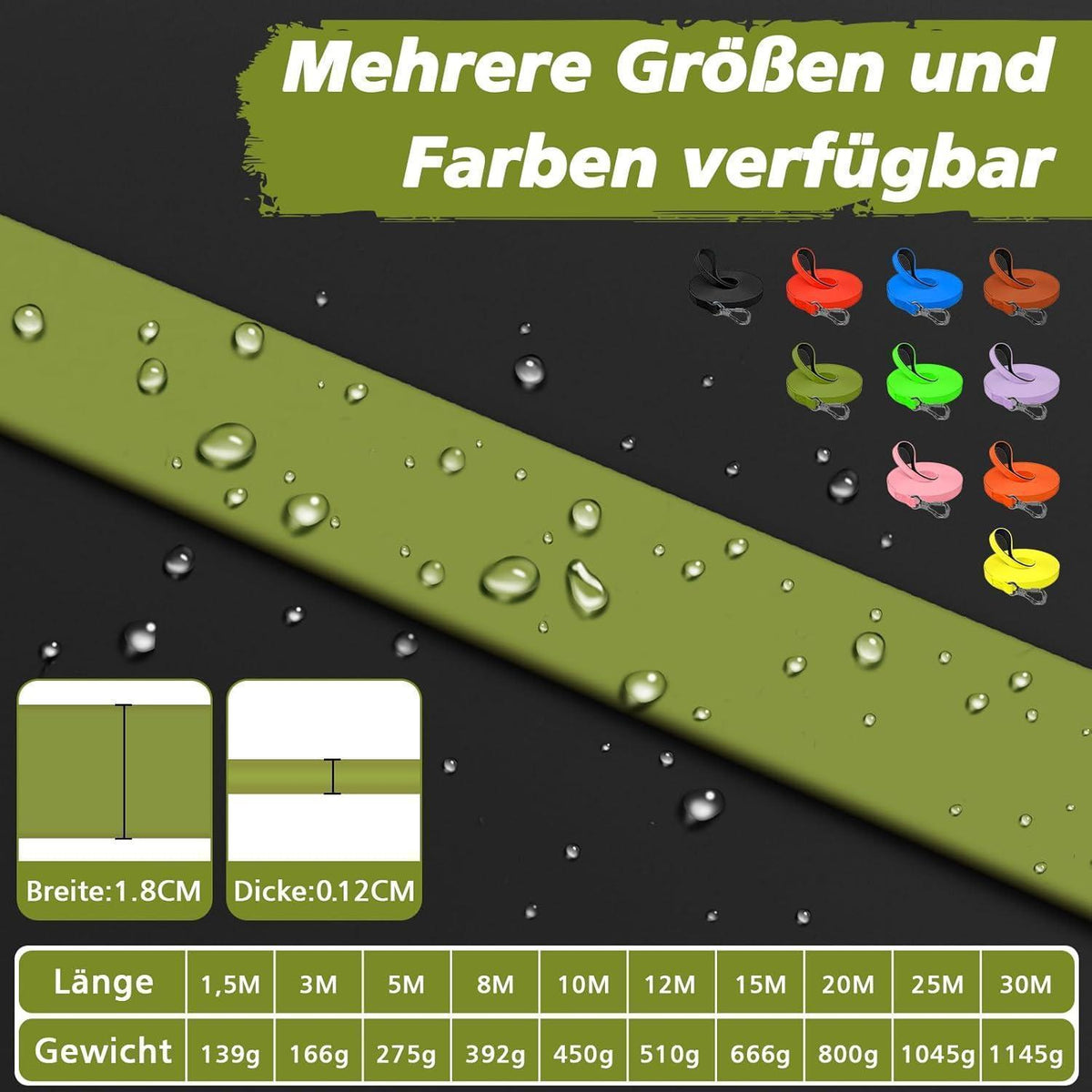 Schleppleine Grün 5M Wasserdicht mit Abschließbarem Karabiner