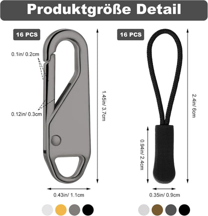 Metall Reißverschluss Zipper Set für Jacken, Rucksäcke - 32