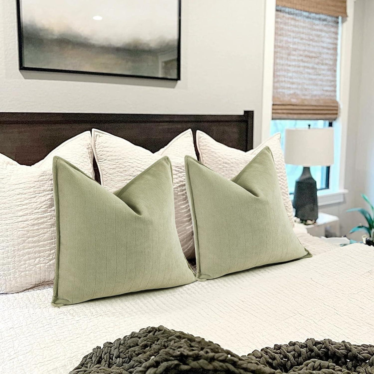 Salbei Grün Kissenbezug 40x40 - 2er Set Chenille