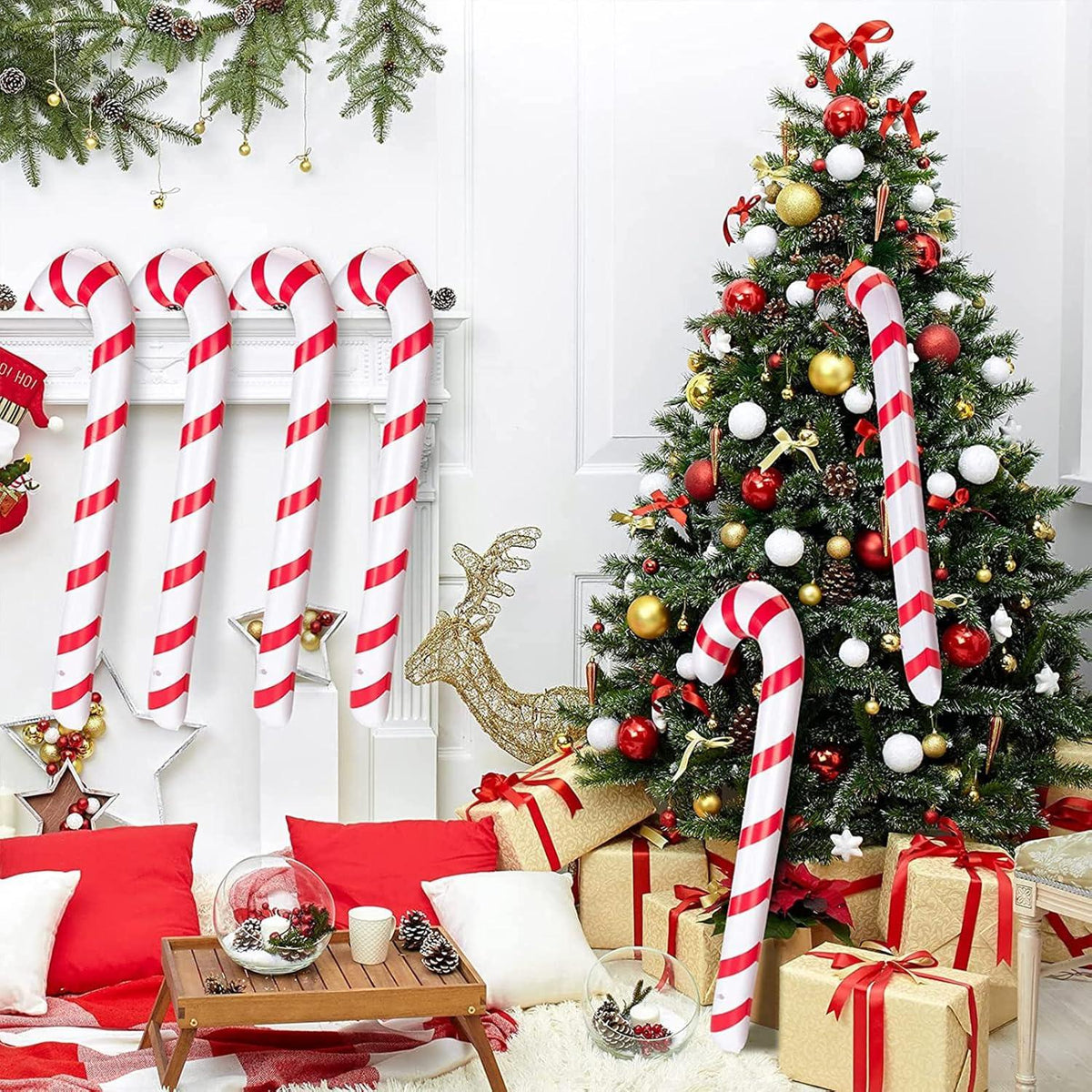 6er Set 87 cm Aufblasbare Zuckerstangen Weihnachtsdeko Rot