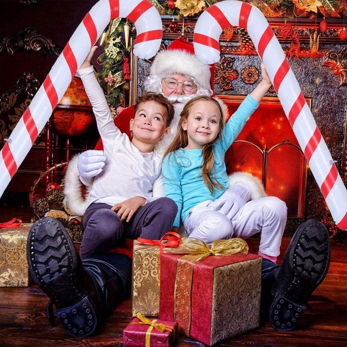6er Set Aufblasbare Zuckerstangen Weihnachtsdeko 87cm Rot