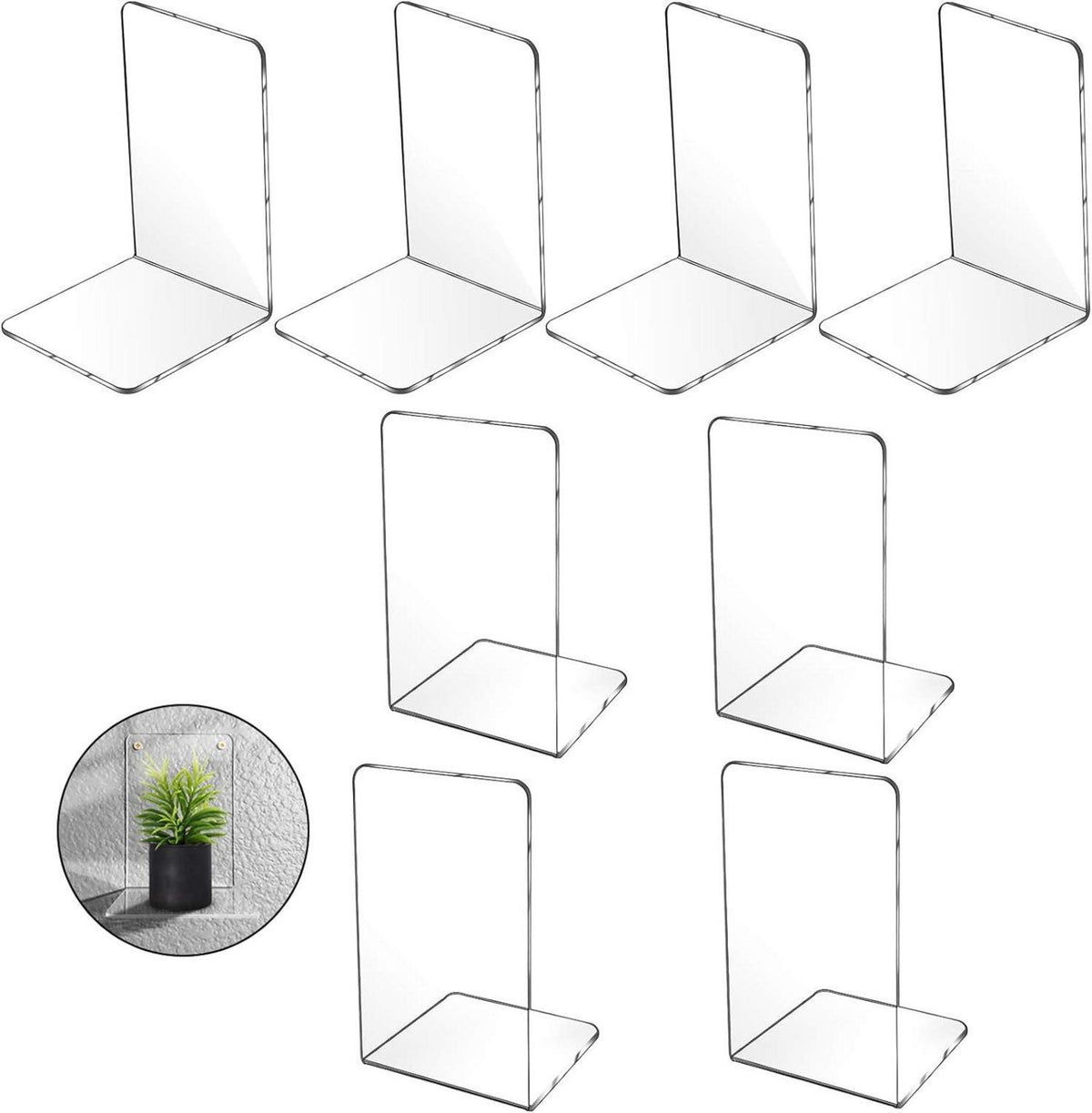 8er Set Transparente Acryl Buchstützen rutschfest 18cm * 12cm