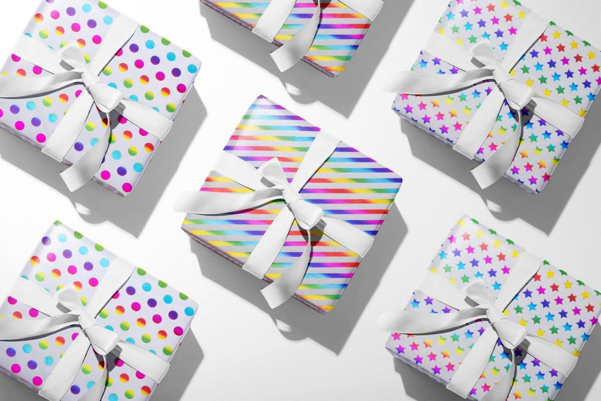 Regenbogen Geschenkpapier Bunt Punkten Streifen Pentagramm 3 Rollen