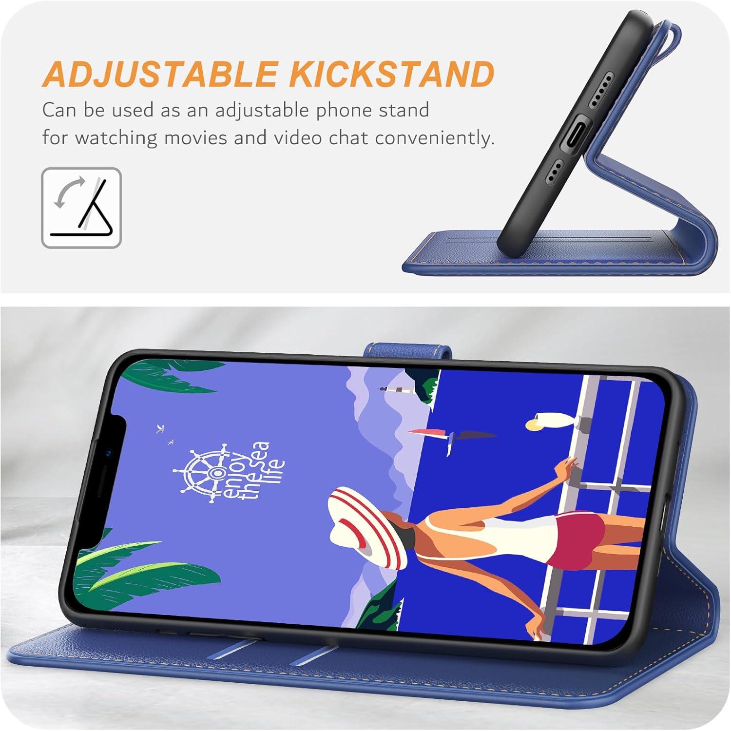 Ganbary iPhone 12/12 Pro Leder Klapphülle Blau mit Kartenschlitzen & Standfunktion