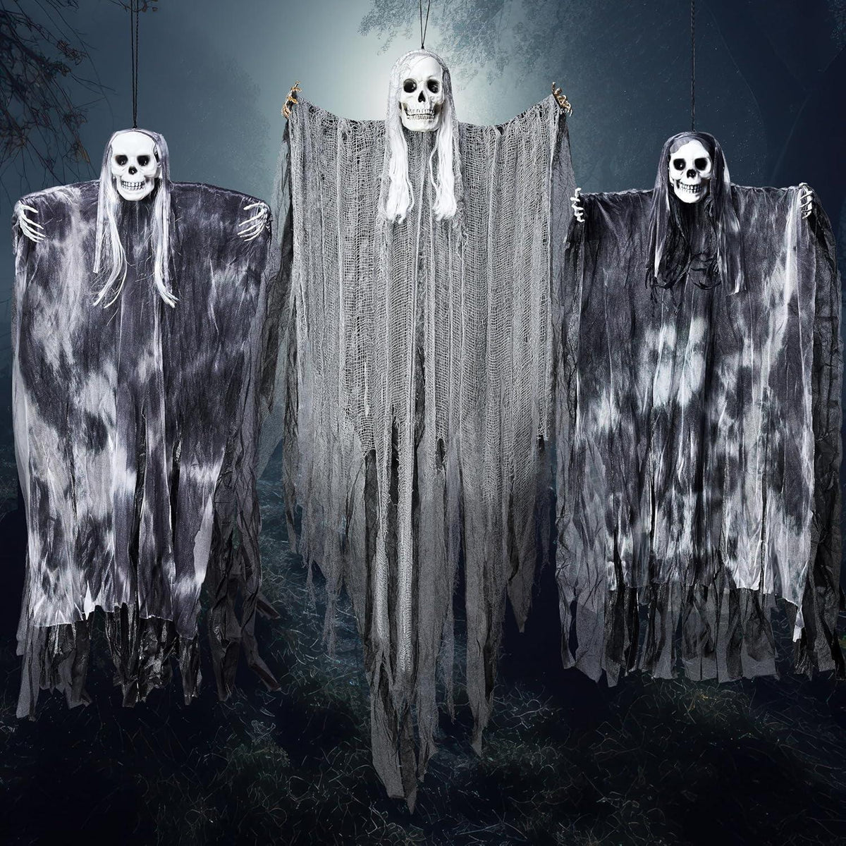 Hängende Halloween-Sensenmänner 3er-Set, 139cm & 88cm