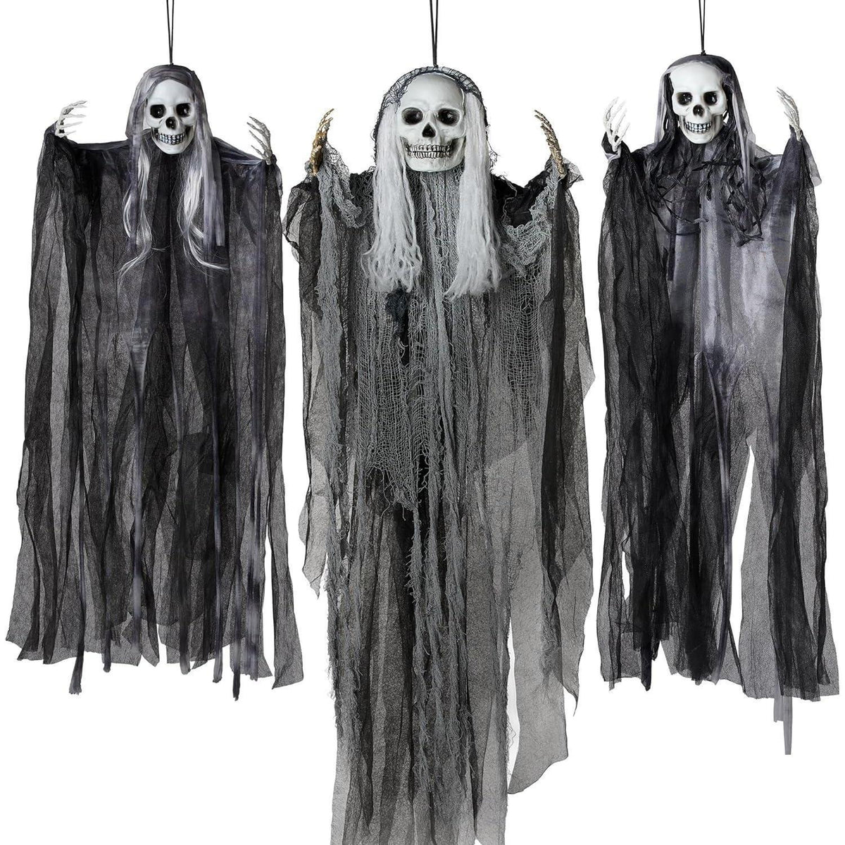 Hängende Halloween-Sensenmänner 3er-Set, 139cm & 88cm