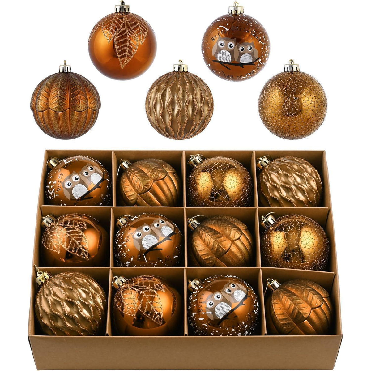 Weihnachtskugeln 12er Set 8cm Bronze Waldland Thema Bruchfest