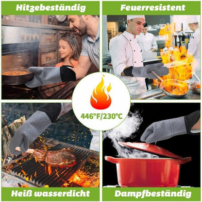 Ofenhandschuhe und Topflappen - Silikon Set, hitzebeständig, extra lang, rutschfest