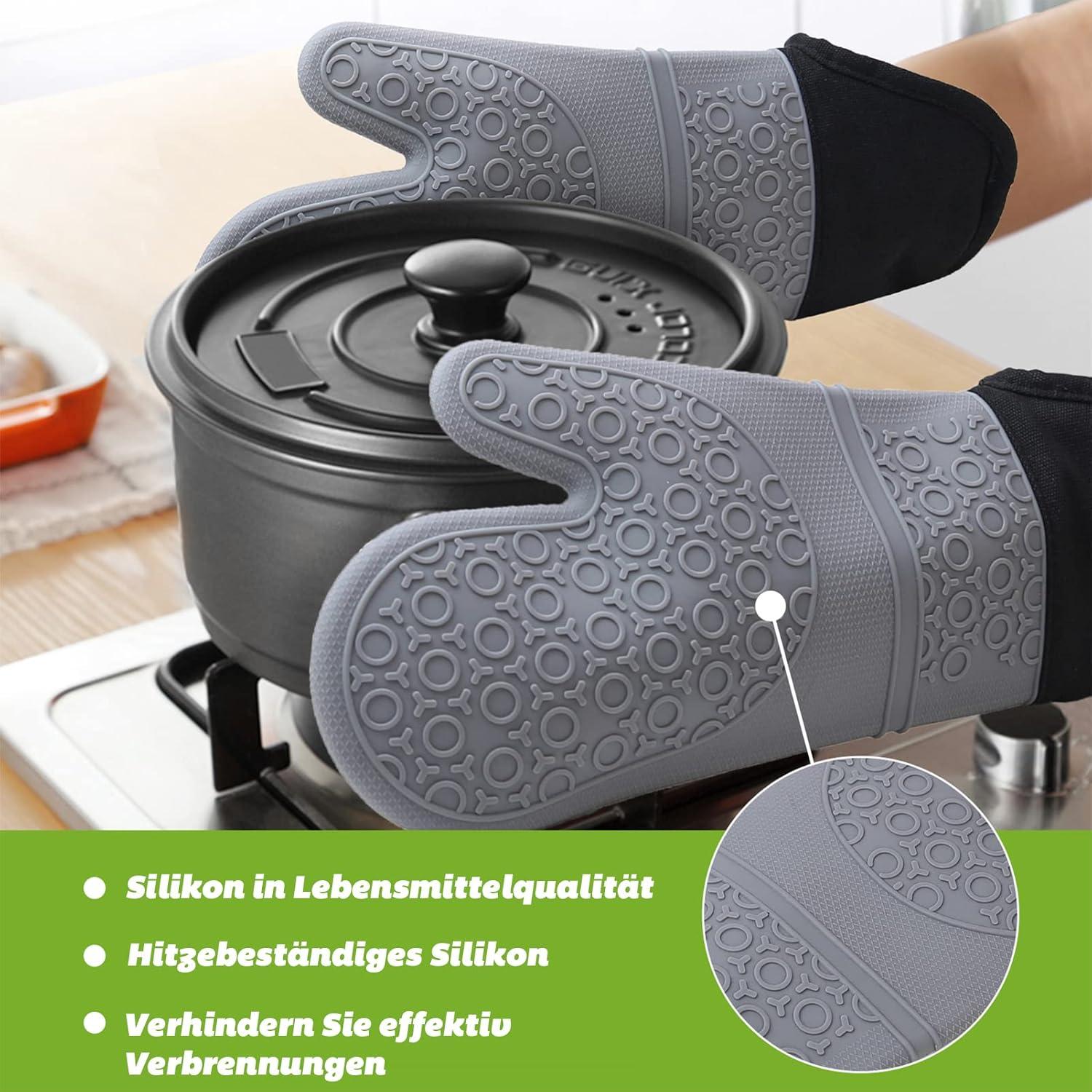 Ofenhandschuhe Silikon Set hitzebeständig extra lang rutschfest