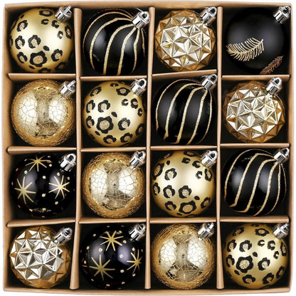 Weihnachtskugeln Schwarz Gold 16er Set 6cm Bruchfest mit Aufhänger