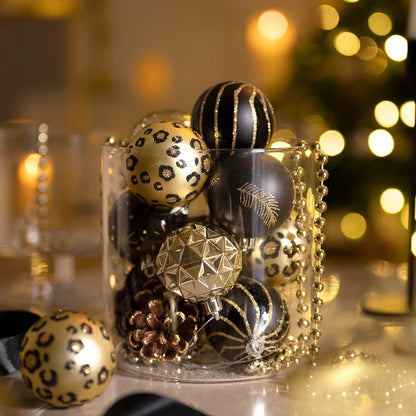 Weihnachtskugeln Schwarz Gold 16er Set 6cm Bruchfest mit Aufhänger