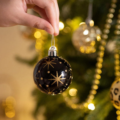 Weihnachtskugeln Schwarz Gold 16er Set 6cm Bruchfest mit Aufhänger