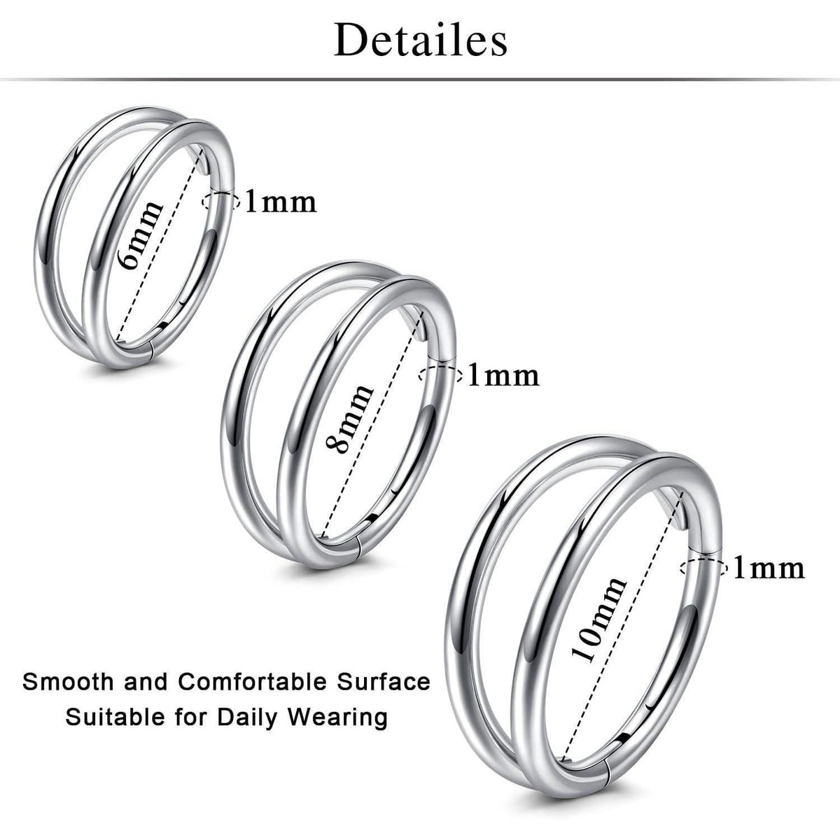 Nasenring Clicker 16G 18G 8mm Silber 2 Stück Chirurgenstahl
