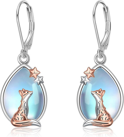 Fuchs Ohrringe Sterlingsilber Mond Mondstein niedlich Tier Schmuck